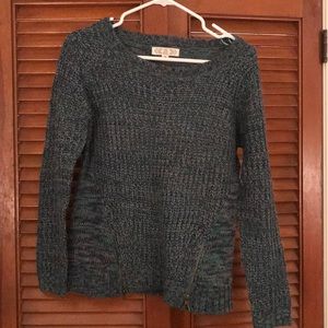 Gray, teal, white, and blue sweater